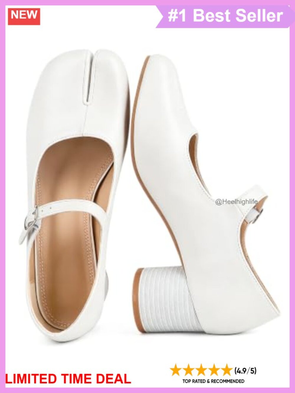 Tabi Mary Jane Chunky Block Heel Split Toe Pumps Faux Leather Dress Shoe